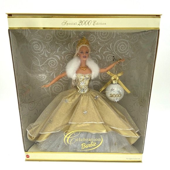 Special 2000 Edition Celebration Barbie #28269 Blond Doll, Gold and White Dress